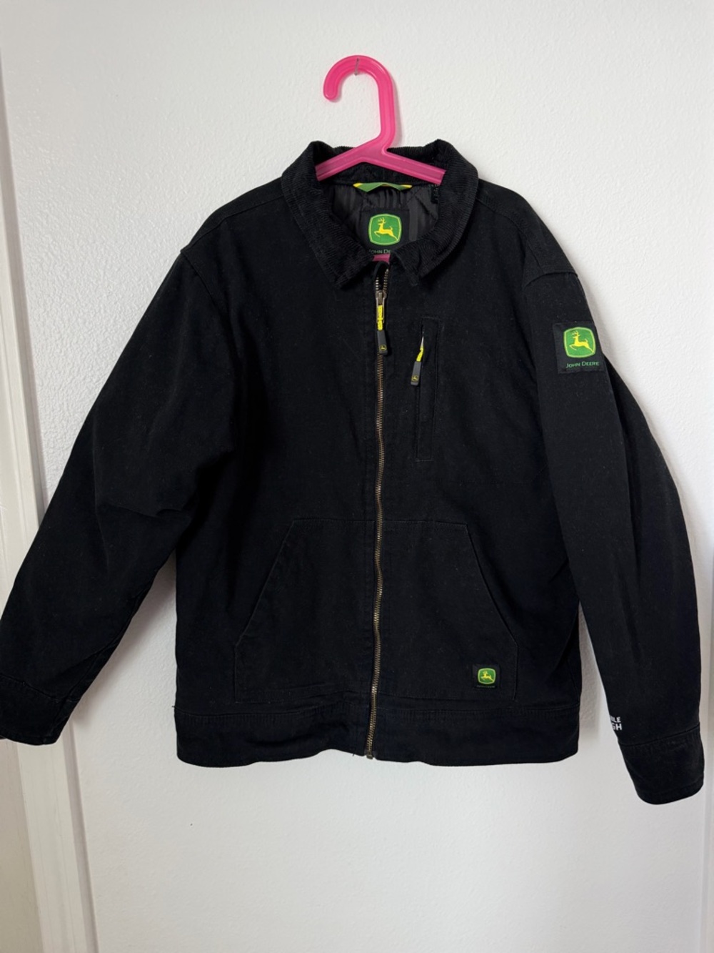John Deere Black Jacket with Green and Yellow Logo Patch